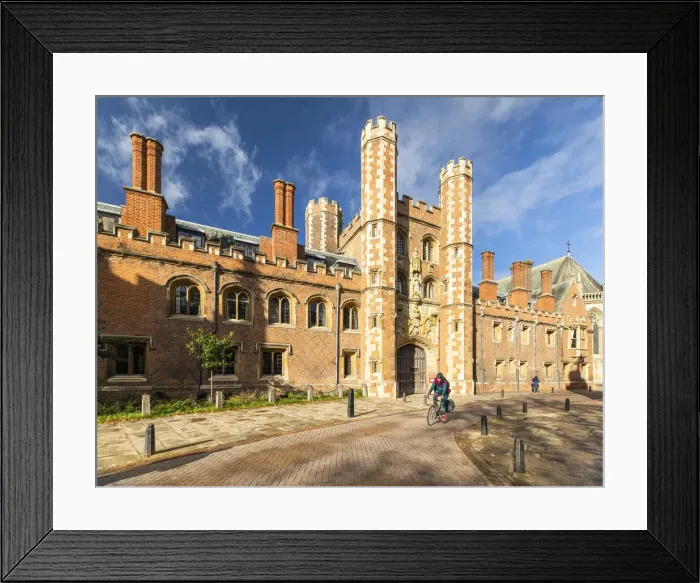Framed Print : England, Cambridgeshire, Cambridge, St. Johns College, Cyclist beside the Great Gate Framed Print : England, Cambridgeshire, Cambridge, St. Johns College, Cyclist beside the Great Gate