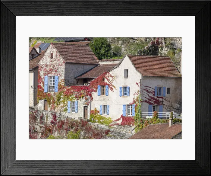 Framed Print : France, Occitanie, Lot, colourful buildings at Larnagol on the river Lot Framed Print : France, Occitanie, Lot, colourful buildings at Larnagol on the river Lot