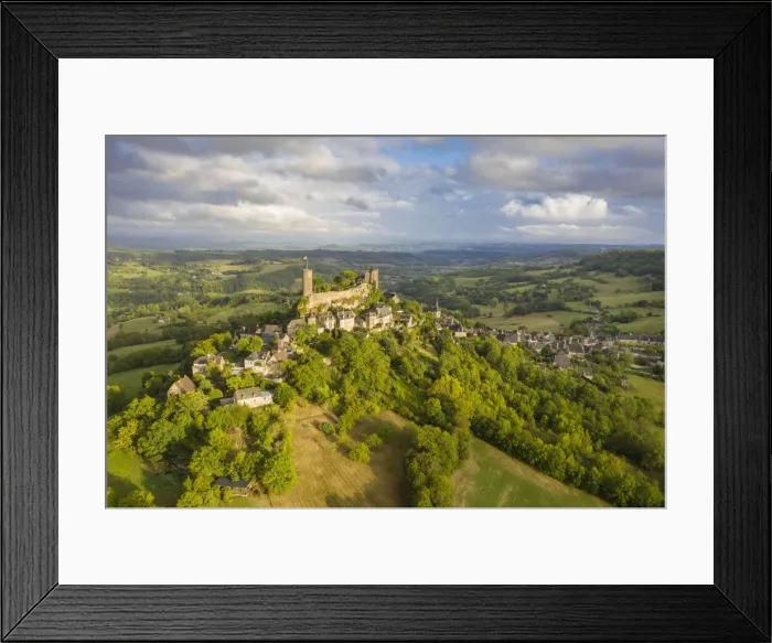 Framed Print : France, Nouvelle-Aquitaine, Correze, Turenne, aerial view of the hilltop village of Framed Print : France, Nouvelle-Aquitaine, Correze, Turenne, aerial view of the hilltop village of