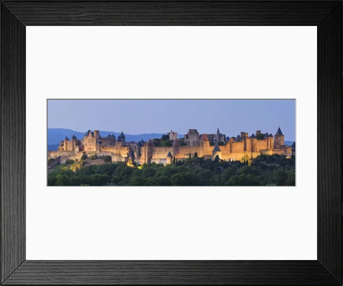 Framed Print : Fortified town of La Cite Carcassonne at illuminated at dusk, Languedoc-Roussillon Framed Print : Fortified town of La Cite Carcassonne at illuminated at dusk, Languedoc-Roussillon