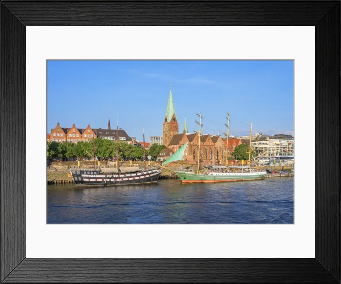 Framed Print : St. Martinis church and sailboats on river Weser, Bremen, Germany Framed Print : St. Martinis church and sailboats on river Weser, Bremen, Germany