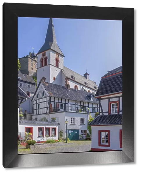 Blankenheim church with half-timbered houses, Eifel, North Rhine Westphalia, Germany