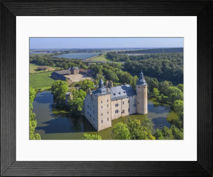 Framed Print : Aerial view on Veynau castle, Euskirchen, Eifel, North Rhine Westphalia, Germany Framed Print : Aerial view on Veynau castle, Euskirchen, Eifel, North Rhine Westphalia, Germany