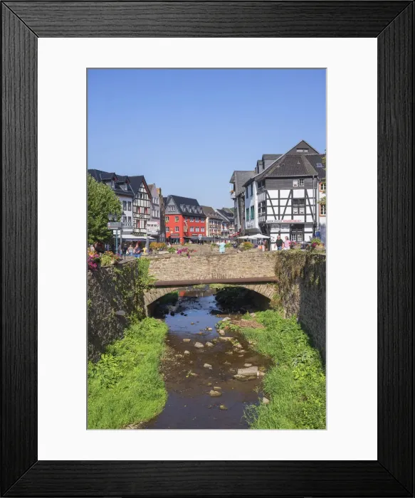 Framed Print : Wertherstrasse at Bad Munstereifel with river Erft, Eifel, North Rhine Westphalia, Germany