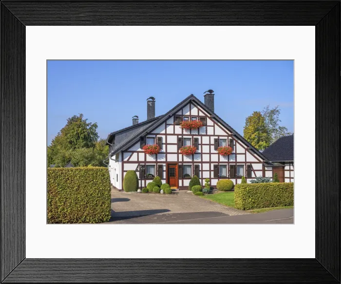 Framed Print : House with typical Venn hedge at Hofen, Monschau, Eifel, North Rhine Westphalia, Germany