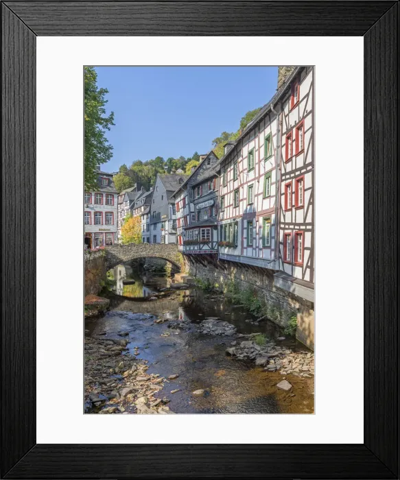 Framed Print : River Rur with half-timbered houses at Monschau, Eifel, North Rhine Westphalia, Germany Framed Print : River Rur with half-timbered houses at Monschau, Eifel, North Rhine Westphalia, Germany
