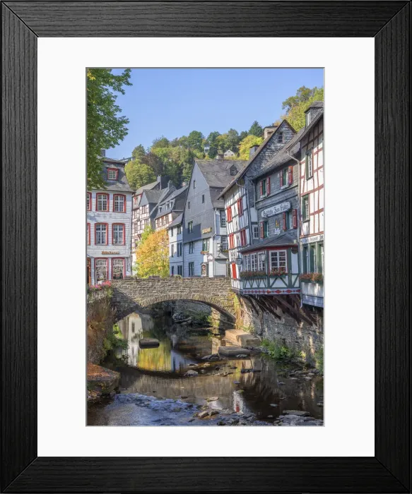 Framed Print : River Rur with half-timbered houses at Monschau, Eifel, North Rhine Westphalia, Germany Framed Print : River Rur with half-timbered houses at Monschau, Eifel, North Rhine Westphalia, Germany