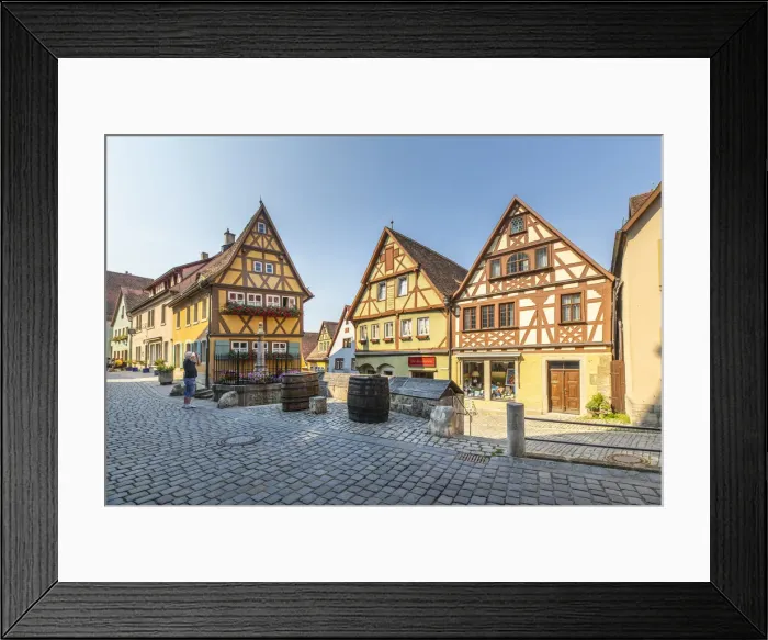 Framed Print : Tourists on Spitalgasse street with Plonlein half-timbered buildings Framed Print : Tourists on Spitalgasse street with Plonlein half-timbered buildings