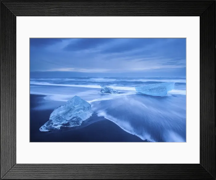 Framed Print : Icebergs at Diamond beach near Jokulsarlon glacier lagoon, South Iceland, Iceland Framed Print : Icebergs at Diamond beach near Jokulsarlon glacier lagoon, South Iceland, Iceland