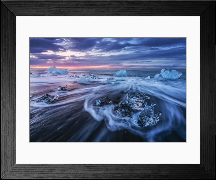 Framed Print : Icebergs being washed ashore on Breidamerkursandur black sands