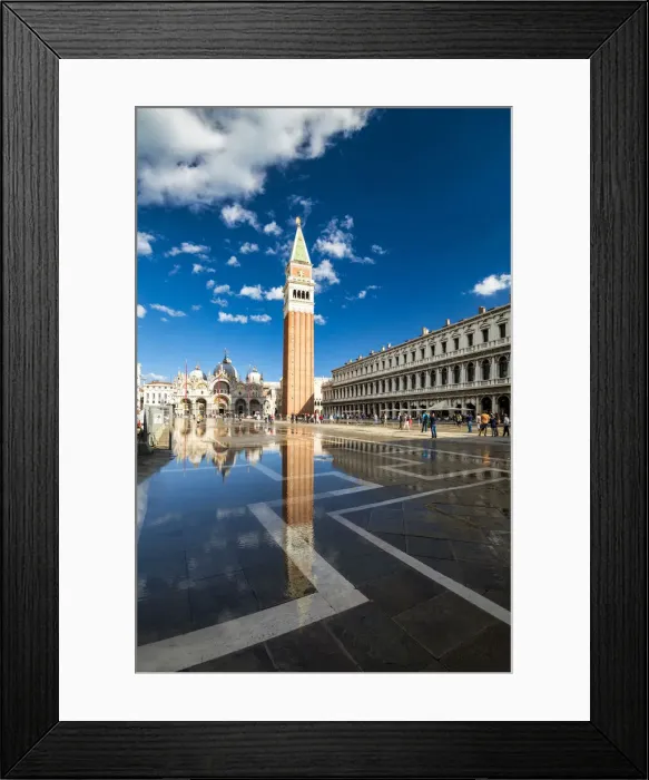 Framed Print : St. Marks Campanile Reflecting in Flooded St. Marks Square, Venice, Italy Framed Print : St. Marks Campanile Reflecting in Flooded St. Marks Square, Venice, Italy