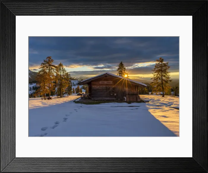 Framed Print : Refuge at Sunset in Fresh Snow, Trentino, South Tyrol, Dolomites, Italy Framed Print : Refuge at Sunset in Fresh Snow, Trentino, South Tyrol, Dolomites, Italy