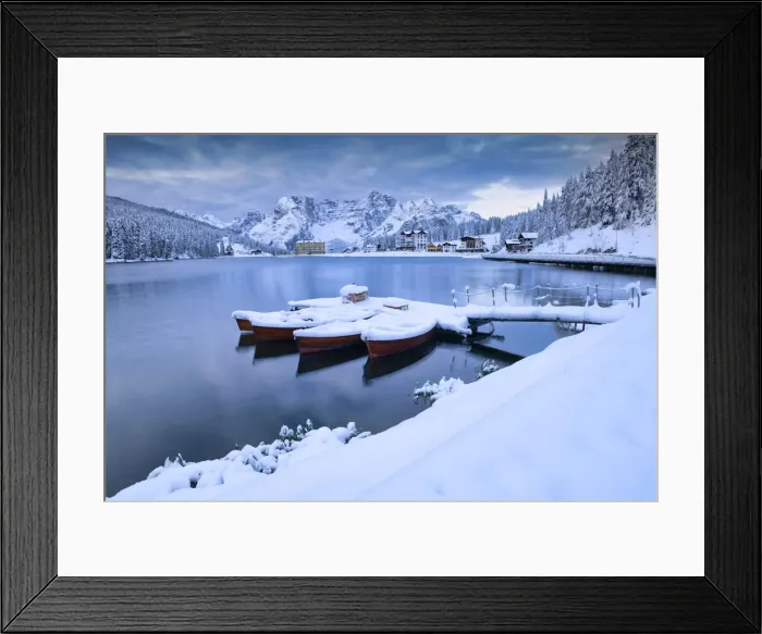 Framed Print : Fresh Snowfall at Lake Misurina, Belluno Province, Veneto, Dolomites, Italy Framed Print : Fresh Snowfall at Lake Misurina, Belluno Province, Veneto, Dolomites, Italy
