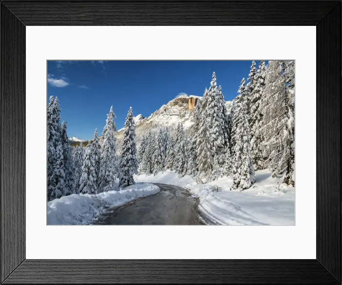 Framed Print : Alpine Road in Fresh Snowfall, Belluno Province, Veneto, Dolomites, Italy Framed Print : Alpine Road in Fresh Snowfall, Belluno Province, Veneto, Dolomites, Italy