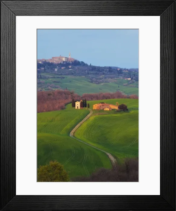 Framed Print : The Vitaleta Chapel with Pienza in the distance, Val D Orcia, Tuscany Framed Print : The Vitaleta Chapel with Pienza in the distance, Val D Orcia, Tuscany