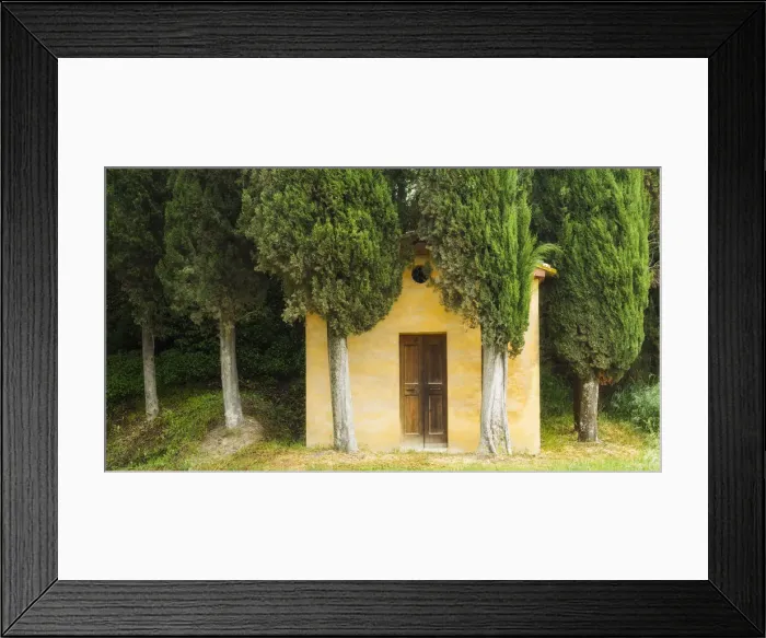 Framed Print : Small Chapel and Cypress trees near Lucignano d Asso Tuscany Italy