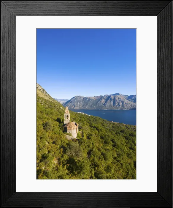 Framed Print : Church on the mountains, Prcanj, Bay of Kotor, Kotor, Montenegro Framed Print : Church on the mountains, Prcanj, Bay of Kotor, Kotor, Montenegro