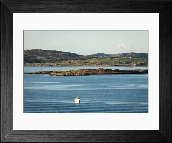 Framed Print : Norway, Rogaland, Mosteroy, Boat at the entrance of Stavanger's Fjord Framed Print : Norway, Rogaland, Mosteroy, Boat at the entrance of Stavanger's Fjord