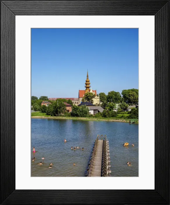 Framed Print : View over artificial lake towards the Cistercian church of St Framed Print : View over artificial lake towards the Cistercian church of St
