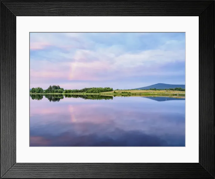Framed Print : View over Wilkow Artificial Lake towards the Lysica Mountain and a rainbow Framed Print : View over Wilkow Artificial Lake towards the Lysica Mountain and a rainbow