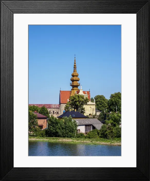 Framed Print : View over artificial lake towards the Cistercian church of St Framed Print : View over artificial lake towards the Cistercian church of St