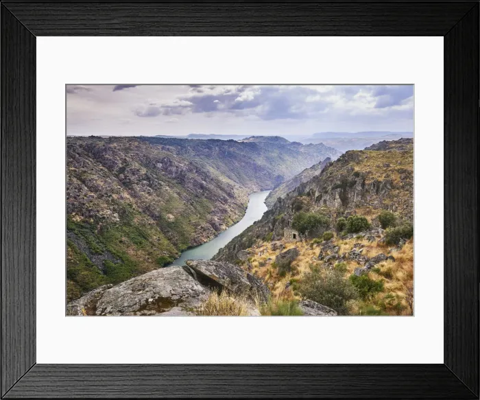 Framed Print : The Douro river cliffs that make the border with Spain. Spain in on the left side Framed Print : The Douro river cliffs that make the border with Spain. Spain in on the left side