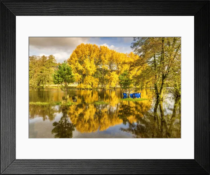 Framed Print : Blue Boat in Autumn, Killin, Stirling, Scotland Framed Print : Blue Boat in Autumn, Killin, Stirling, Scotland