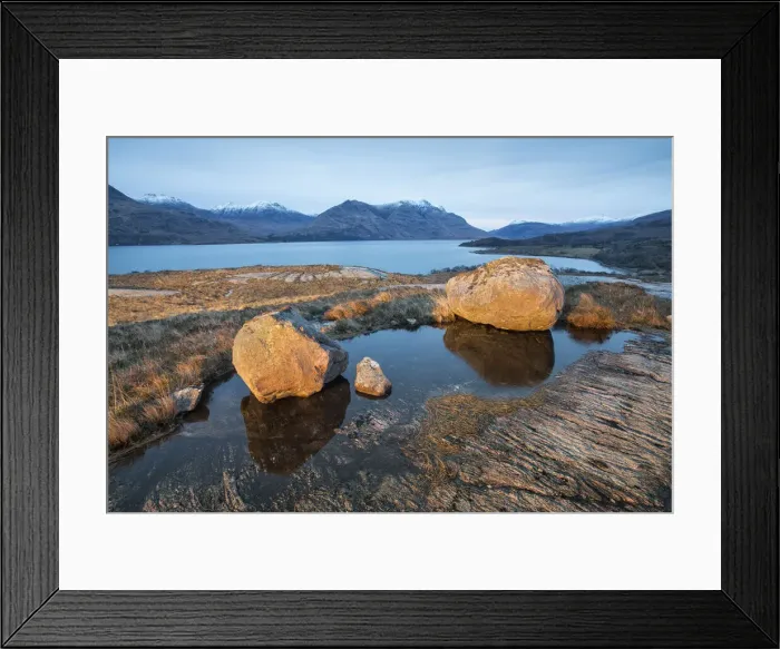 Framed Print : Boulders on the edge of Loch Torridon, Scottish Highlands, Scotland Framed Print : Boulders on the edge of Loch Torridon, Scottish Highlands, Scotland
