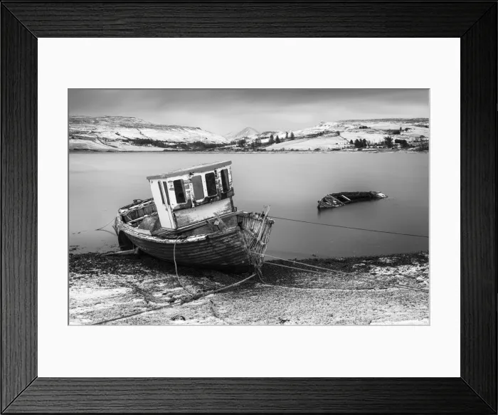 Framed Print : Boat wreck at Carbost, Isle of Skye, Scotland Framed Print : Boat wreck at Carbost, Isle of Skye, Scotland