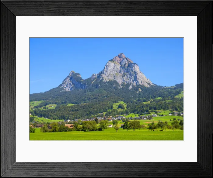 Framed Print : Mythen range with Schwyz, Glarner Alps, canton Schwyz, Switzerland Framed Print : Mythen range with Schwyz, Glarner Alps, canton Schwyz, Switzerland
