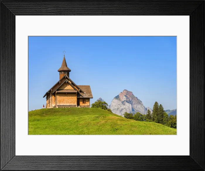 Framed Print : Mountain chapel Stoos with Mythen at Stoos village, Morschach, canton Schwyz, Switzerland Framed Print : Mountain chapel Stoos with Mythen at Stoos village, Morschach, canton Schwyz, Switzerland