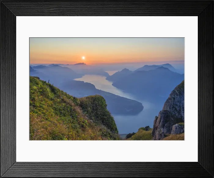 Framed Print : View from Fronalpstock on Lake Lucerne in the evening, Morschach, canton Schwyz Framed Print : View from Fronalpstock on Lake Lucerne in the evening, Morschach, canton Schwyz