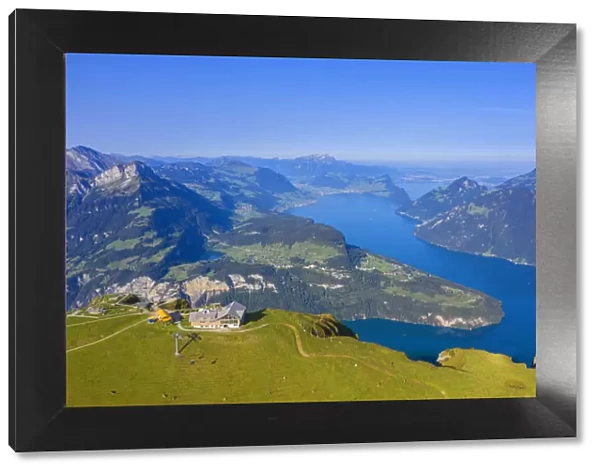 Aerial view on Fronalpstock and Lake Lucerne in the morning, Morschach, canton Schwyz