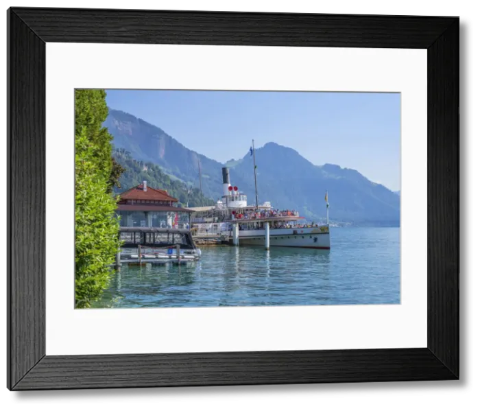 Framed Print : Steamboat on Lake Lucerne at Weggis, canton Lucerne, Switzerland