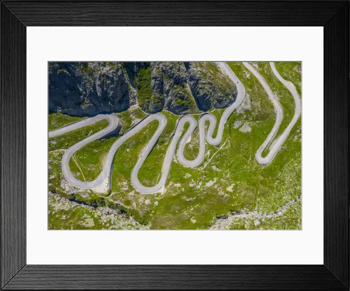 Framed Print : Aerial view at the old Gotthard pass road, canton Ticino, Switzerland Framed Print : Aerial view at the old Gotthard pass road, canton Ticino, Switzerland