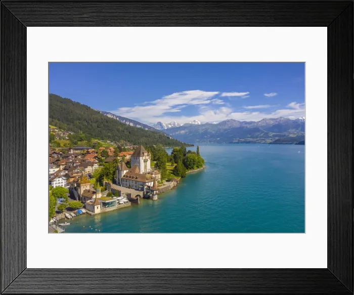 Framed Print : Aerial view at Oberhofen castle at Lake Thun, Berner Oberland, canton Berne, Switzerland Framed Print : Aerial view at Oberhofen castle at Lake Thun, Berner Oberland, canton Berne, Switzerland