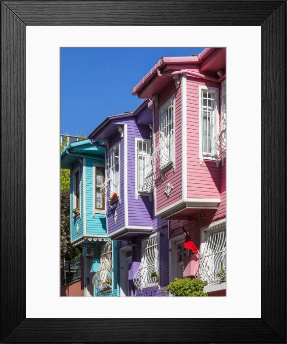 Framed Print : Colourful Ottomon era houses, Balat, Istanbul, Turkey