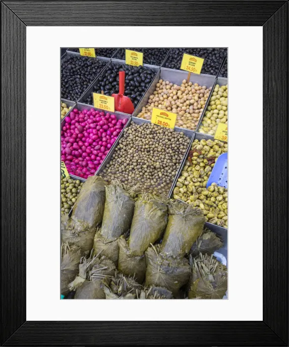 Framed Print : Olives & stuffed vine leaves, Spice Bazaar, Istanbul, Turkey Framed Print : Olives & stuffed vine leaves, Spice Bazaar, Istanbul, Turkey