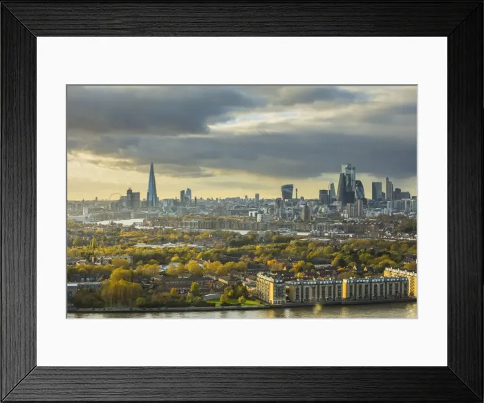 Framed Print : The Shard & City of London skyline from Canary Wharf, London, England Framed Print : The Shard & City of London skyline from Canary Wharf, London, England