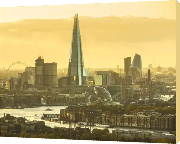 The Shard & London skyline from Canary Wharf, London, England