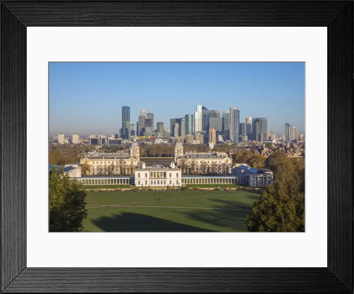 Framed Print : Docklands skyline from Greenwich park, Greenwich, London, England, UK Framed Print : Docklands skyline from Greenwich park, Greenwich, London, England, UK