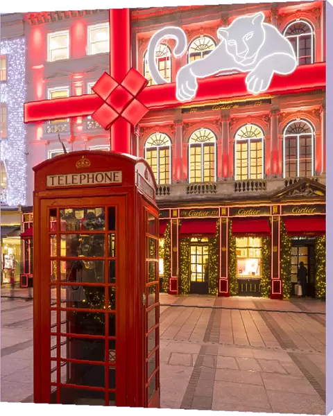 Telephone box & Cartier store, New Bond Street, London, England, UK