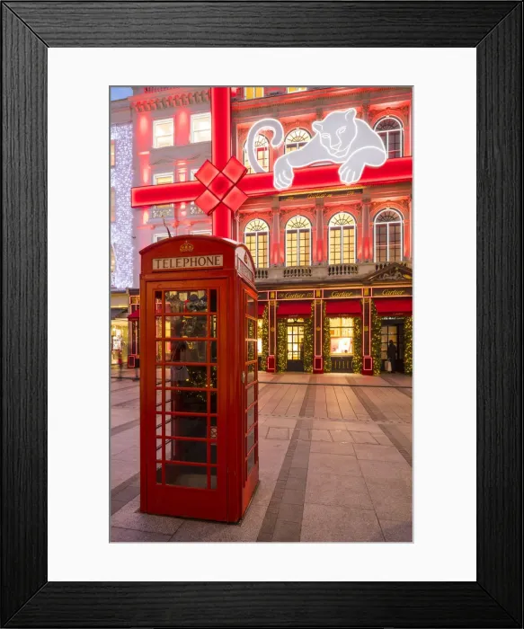 Framed Print : Telephone box & Cartier store, New Bond Street, London, England, UK Framed Print : Telephone box & Cartier store, New Bond Street, London, England, UK