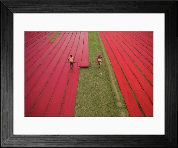 Framed Print : Drying red fabrics under sunlight, Narsingdi, Bangladesh Framed Print : Drying red fabrics under sunlight, Narsingdi, Bangladesh