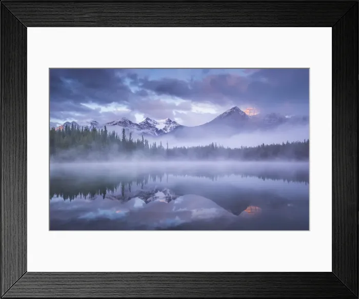 Framed Print : Atmospheric misty sunrise in Banff National Park in the Canadian Rockies, Alberta, Canada Framed Print : Atmospheric misty sunrise in Banff National Park in the Canadian Rockies, Alberta, Canada