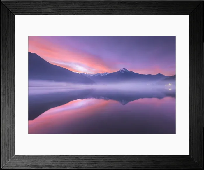 Framed Print : Dawn on Legnone mount (Lecco province) reflected into Mera river from Dascio village Framed Print : Dawn on Legnone mount (Lecco province) reflected into Mera river from Dascio village