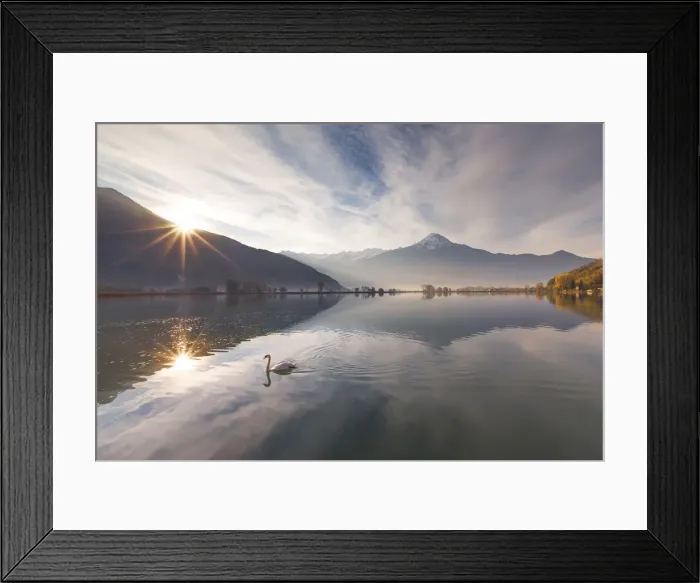 Framed Print : Sunrise on Mera river and Legnone mount (Lecco province), Dascio, Sorico