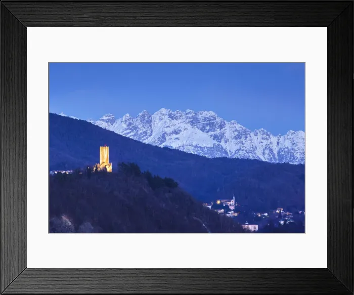 Framed Print : Dusk on Baradello tower (Como city) and Resegone mount (Lecco province), lake Como