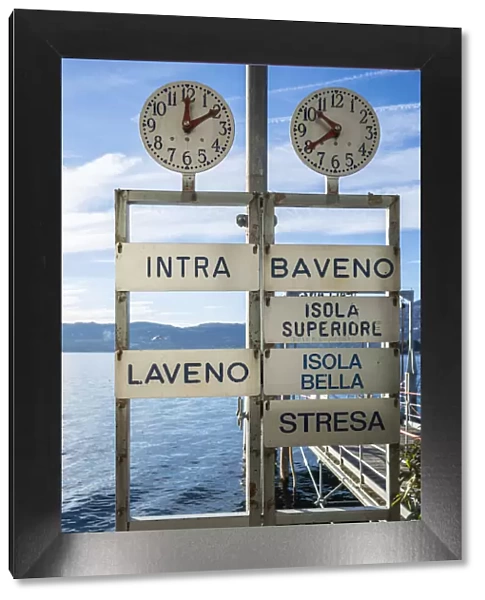 Pallanza, Maggiore lake, Verbania province, Piedmont, Italy, Europe. Ferry boat timetable