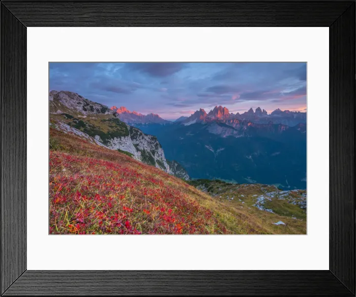 Framed Print : Alpenglow as seen from Marmarole mountain range, Tiziano alpine hut